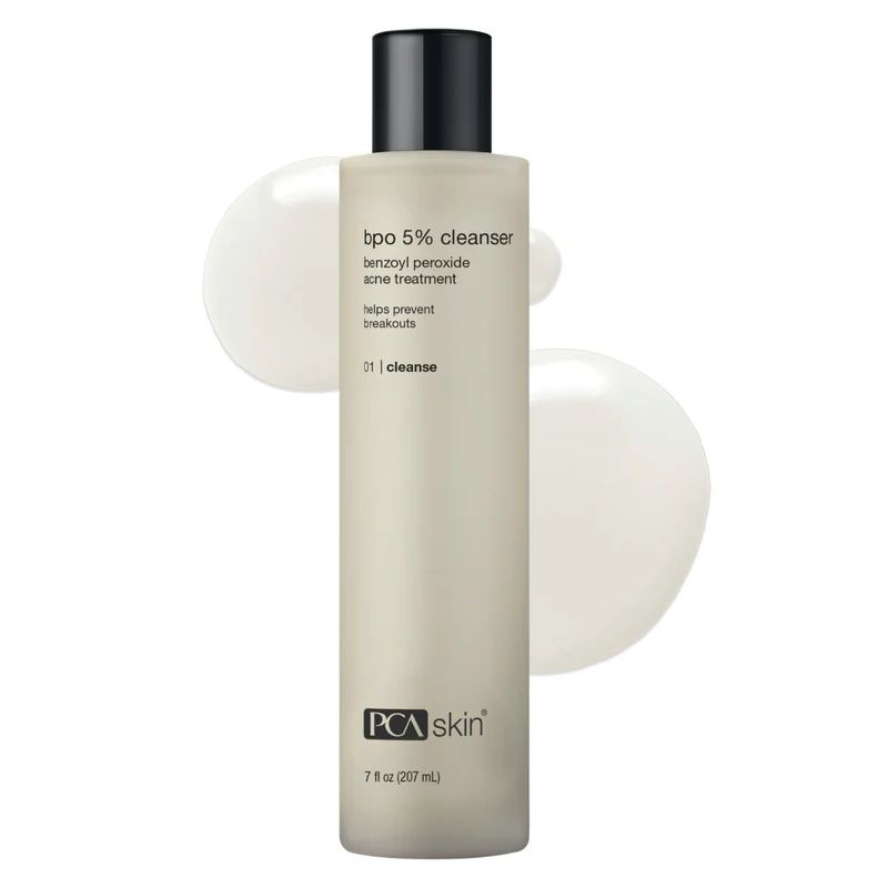 PCA SKIN BPO 5% Cleanser pump bottle on a clean white background