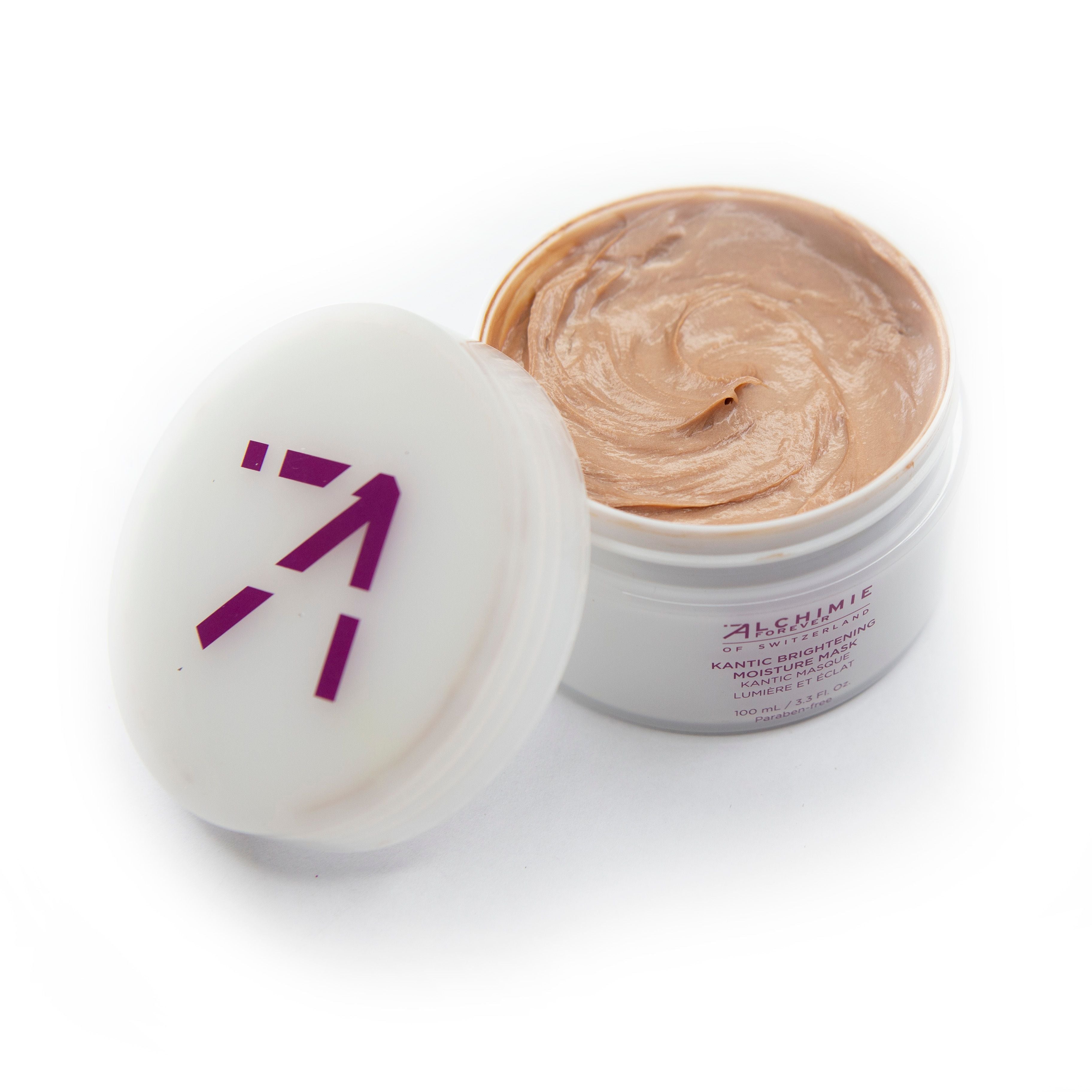 Alchimie Forever Kantic Brightening Moisture Mask jar on a glowing background