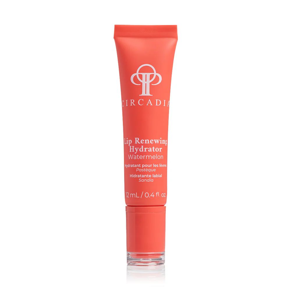 Circadia Lip Renewing Hydrator Watermelon tube on a colorful background