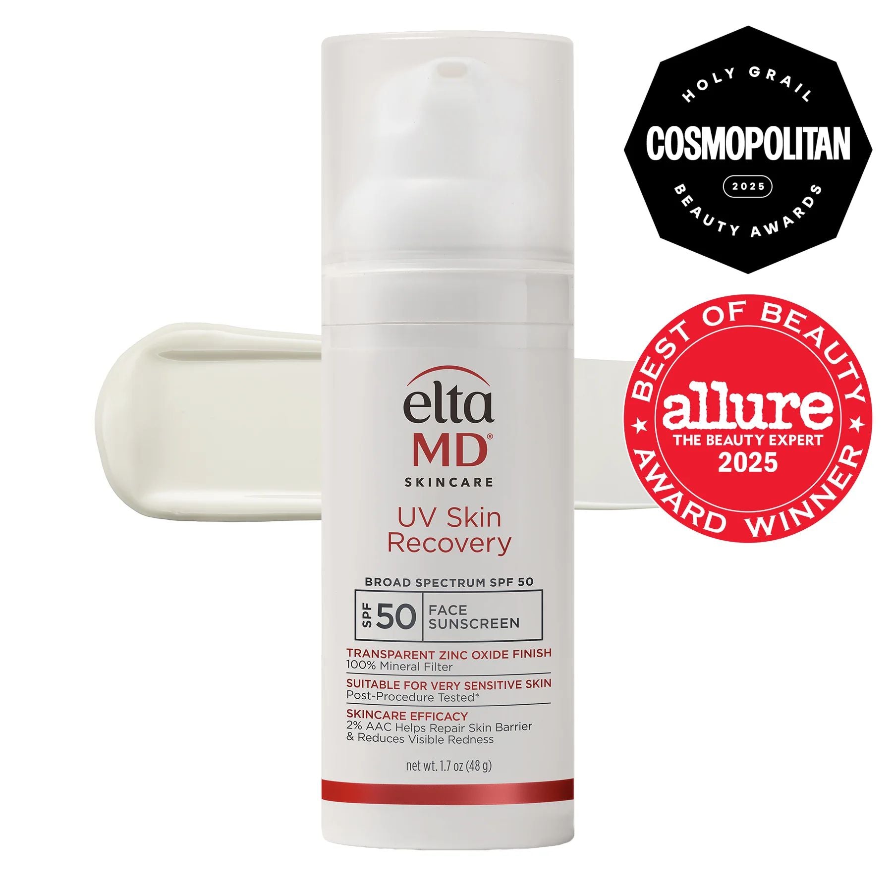 EltaMD UV Skin Recovery SPF 50 untinted sunscreen bottle on a clean white background