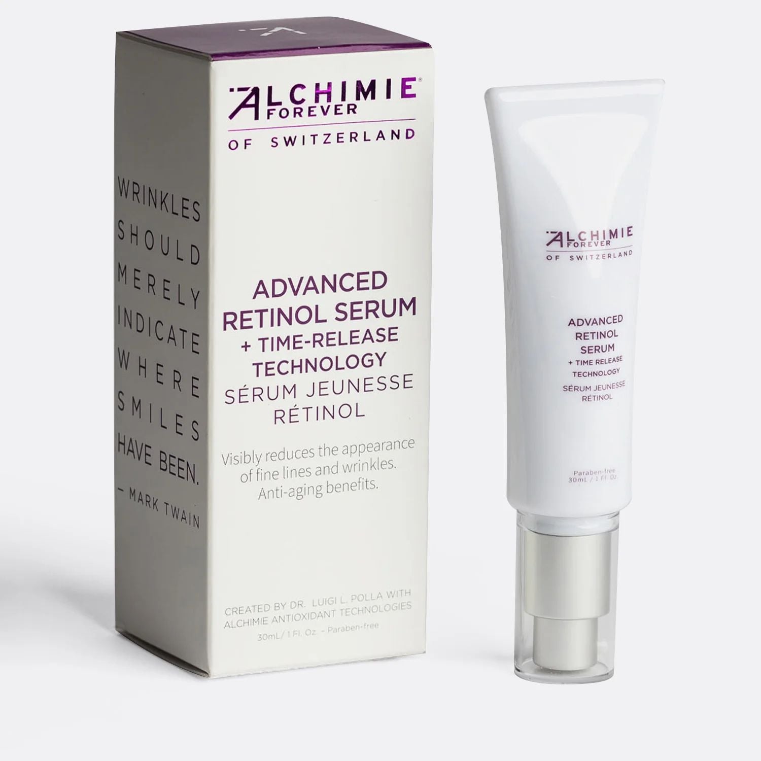 Alchimie Forever Advanced Retinol Serum dropper bottle on a clean background