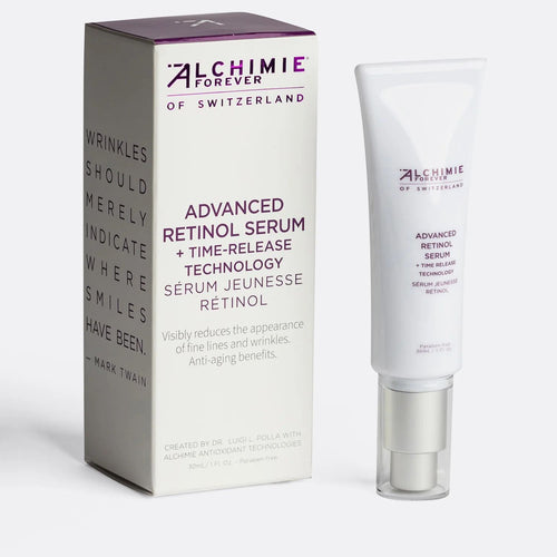 Alchimie Forever Advanced Retinol Serum dropper bottle on a clean background