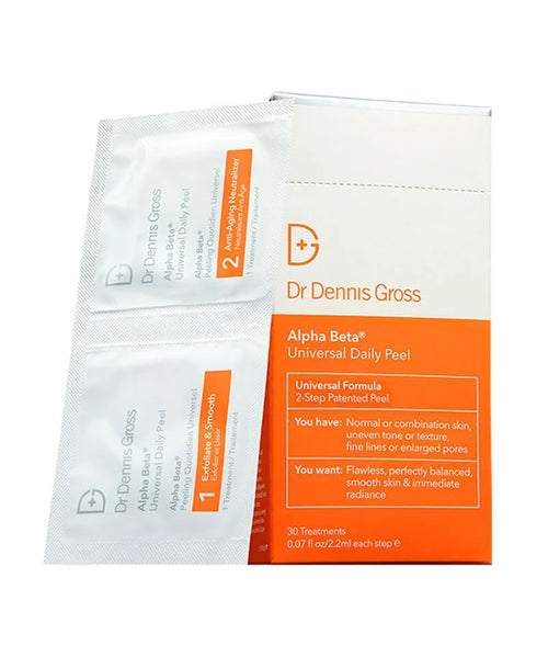 Dr. Dennis Gross Alpha Beta Universal Daily Peel packet on a clean background