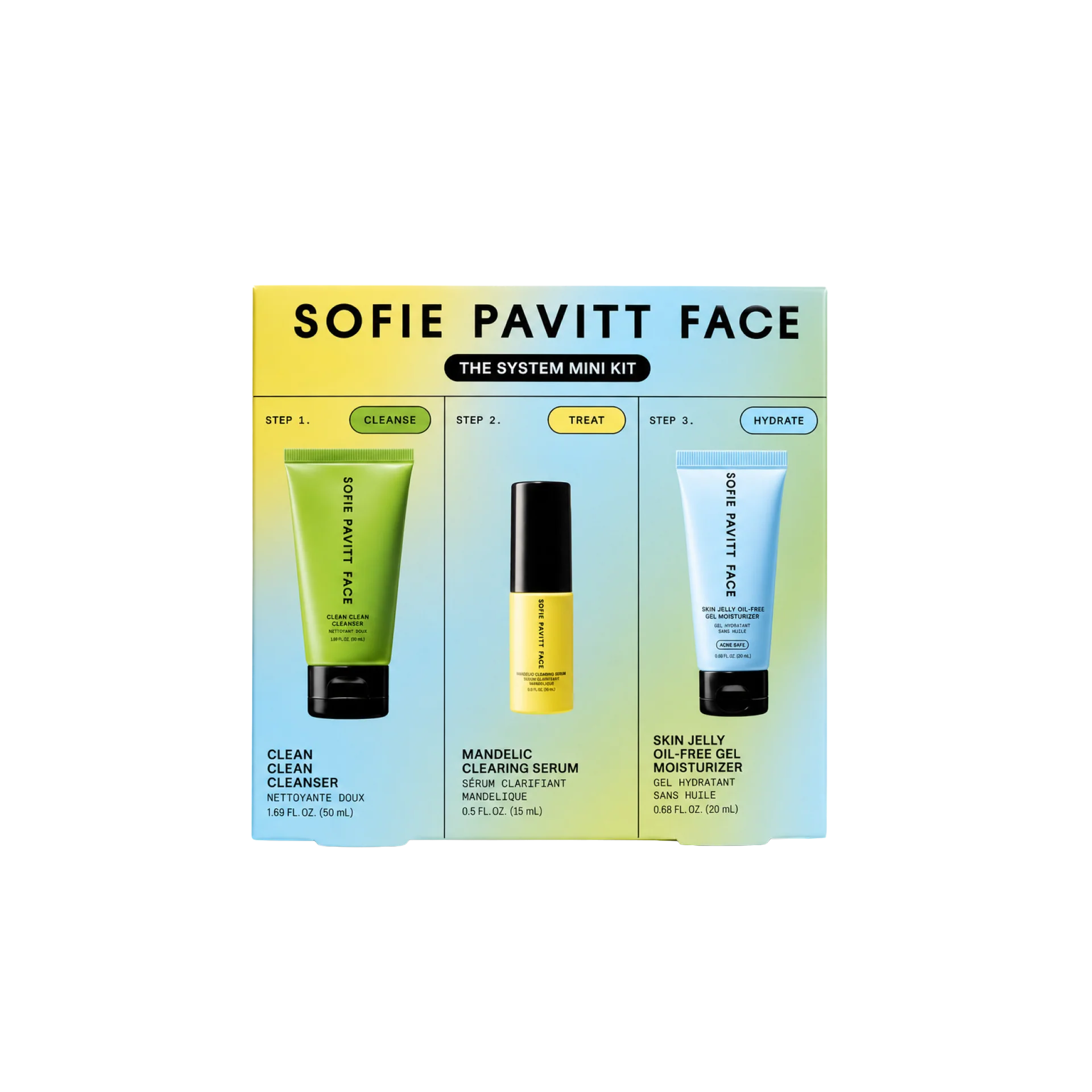 Sofie Pavitt Face skincare system mini kit packaging on a white background