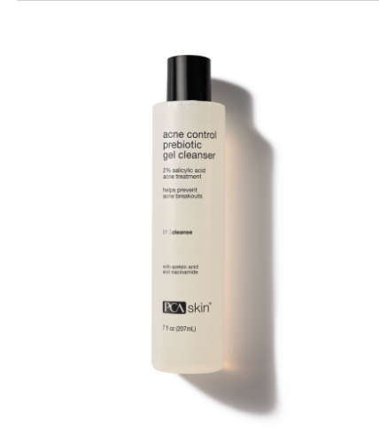 PCA SKIN Acne Control Prebiotic Gel Cleanser bottle on a light background