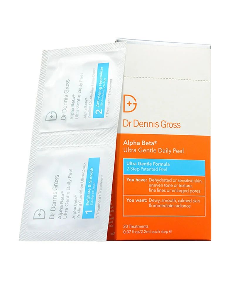 Dr. Dennis Gross Alpha Beta Ultra Gentle Daily Peel packet on a clean background