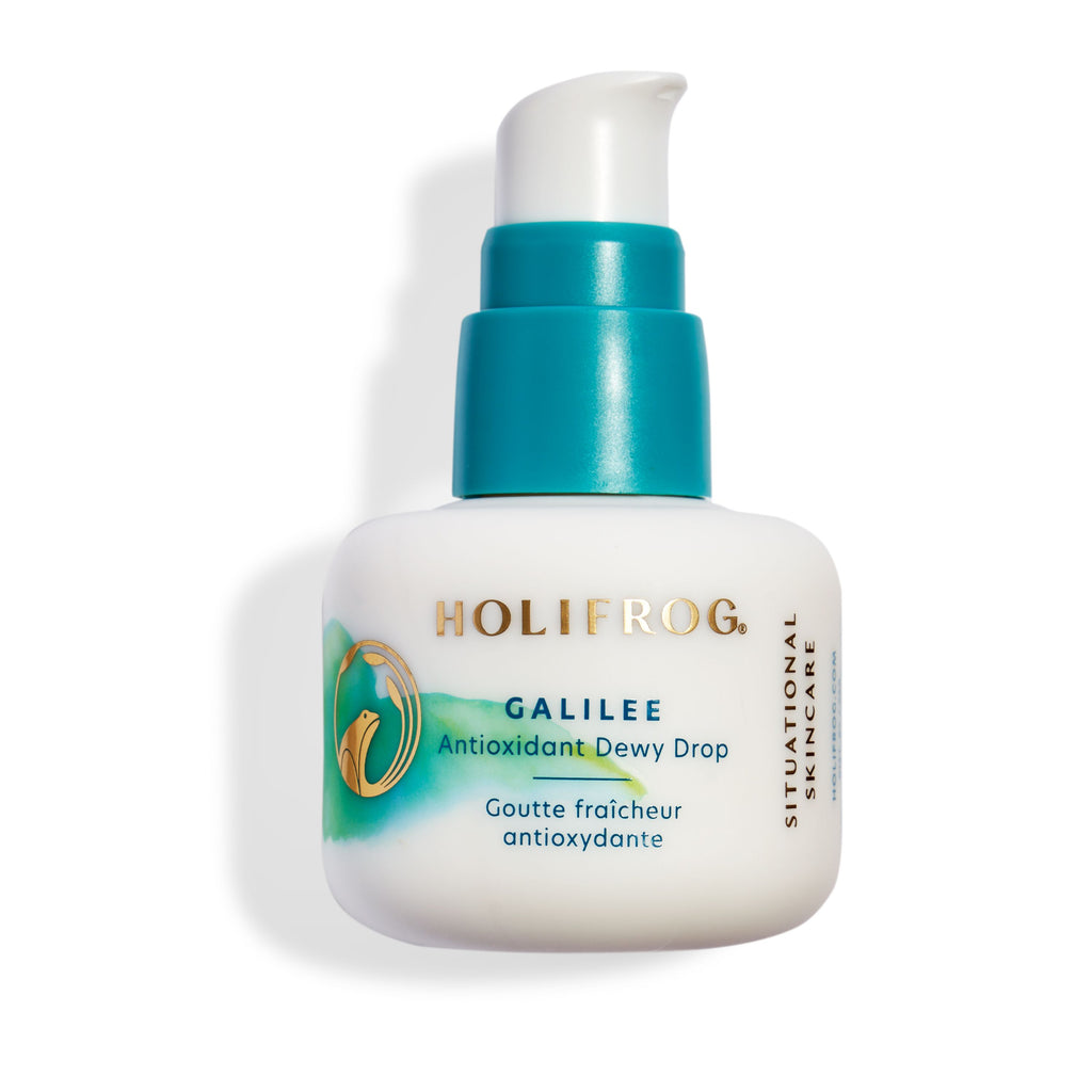HoliFrog Galilee Antioxidant Dewy Drop serum on a soft neutral background