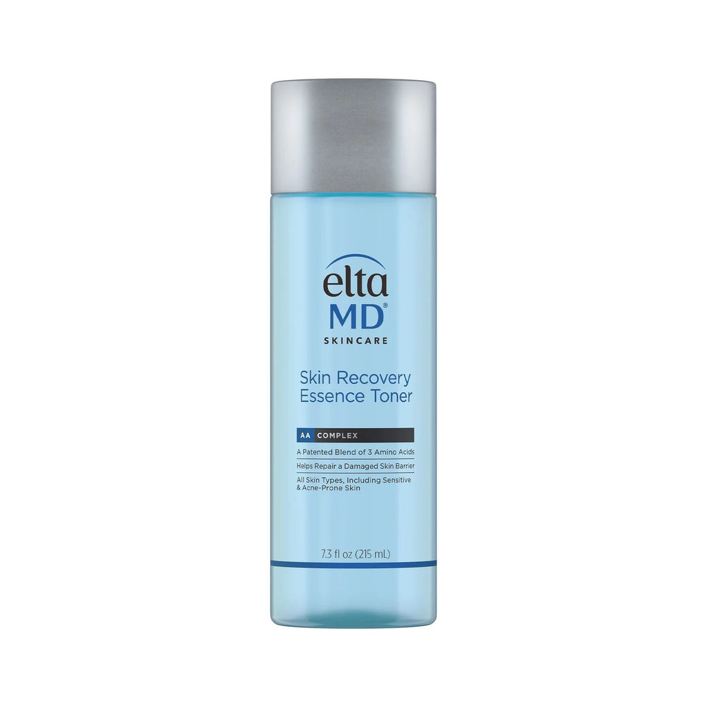 EltaMD Skin Recovery Essence Toner bottle showing its natural pale blue color on a clean background