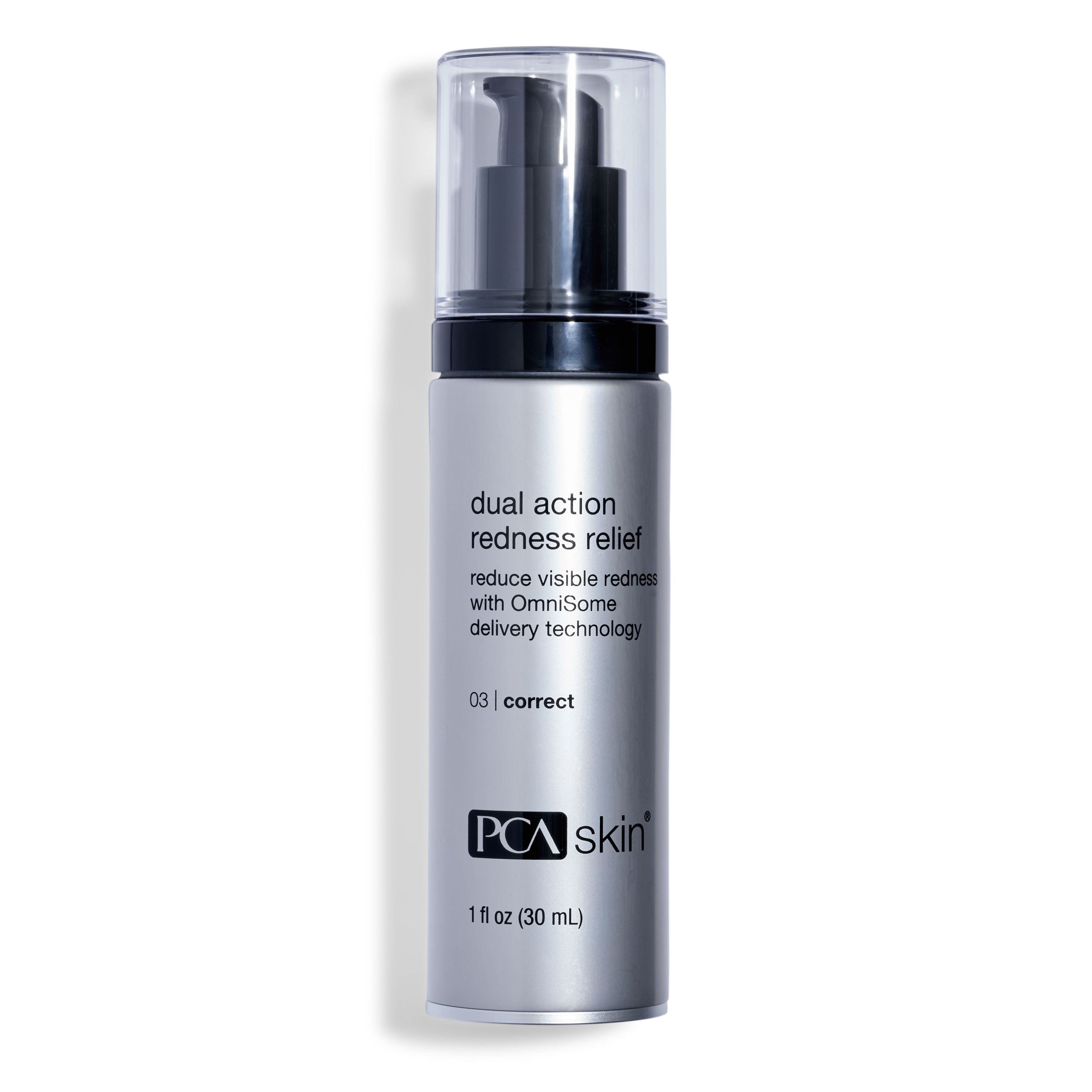 PCA SKIN Dual Action Redness Relief pump bottle on a clean background