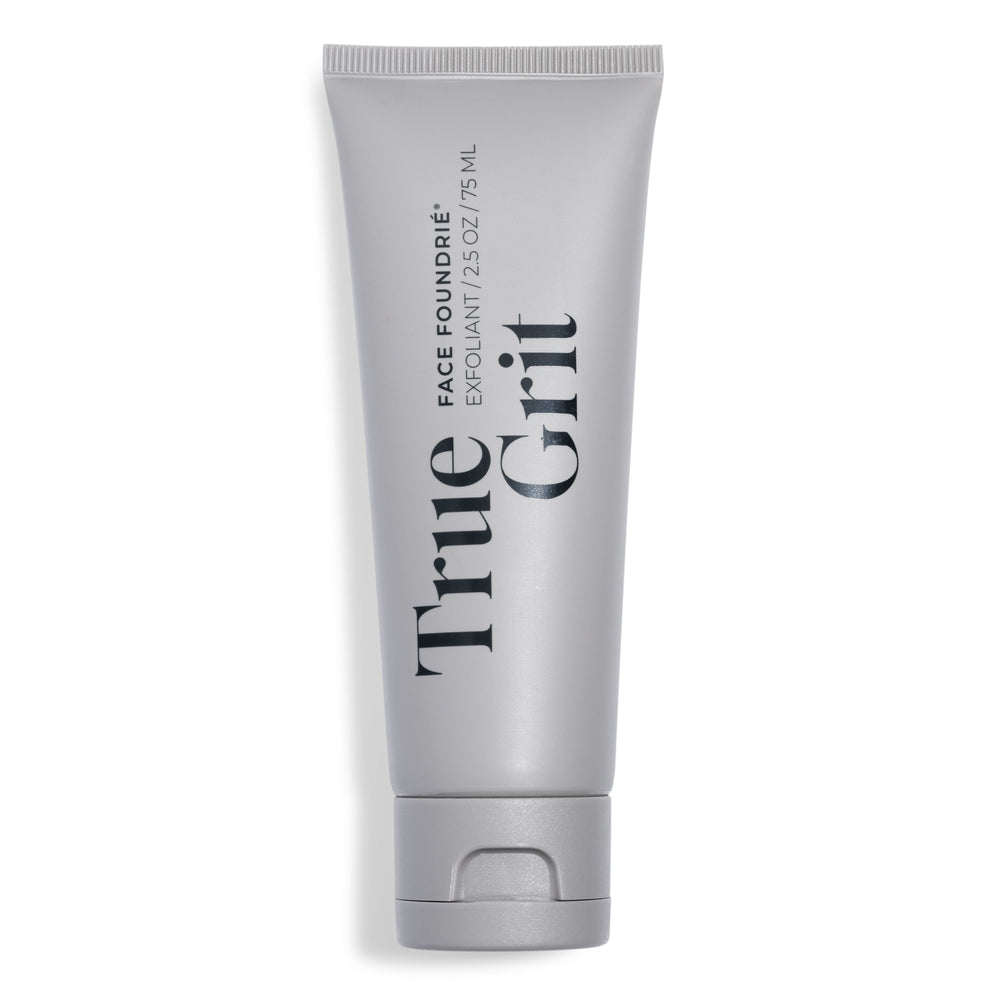 FACE FOUNDRIÉ True Grit Exfoliant in a jar on a neutral skincare flatlay