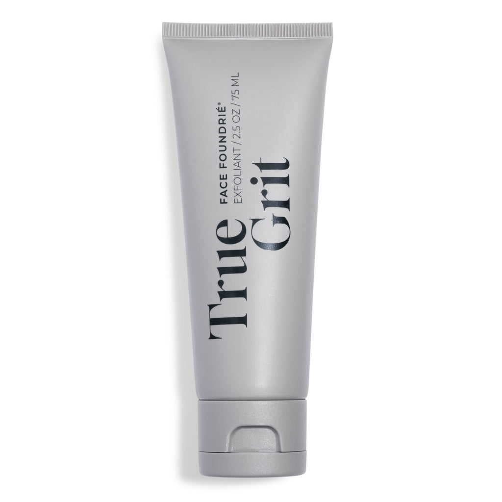 FACE FOUNDRIÉ True Grit Exfoliant in a jar on a neutral skincare flatlay