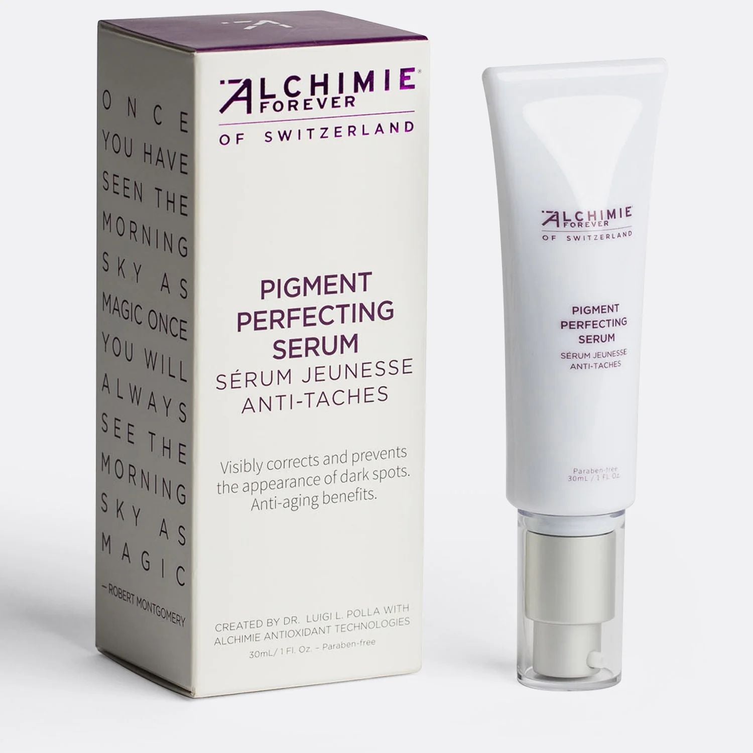 Alchimie Forever Pigment Perfecting Serum dropper bottle on a clean background