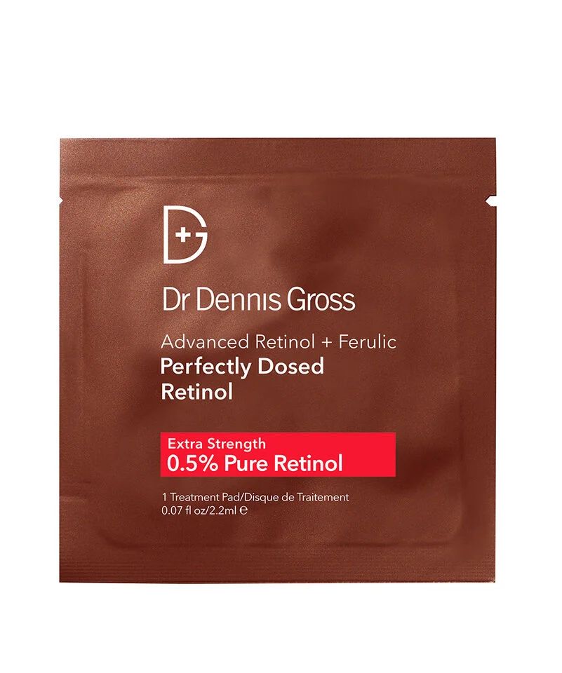 Dr. Dennis Gross Advanced Retinol + Ferulic pads packaging on a clean background
