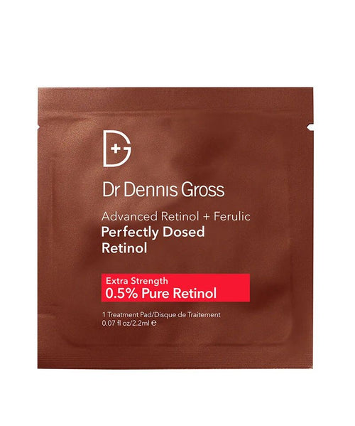 Dr. Dennis Gross Advanced Retinol + Ferulic pads packaging on a clean background