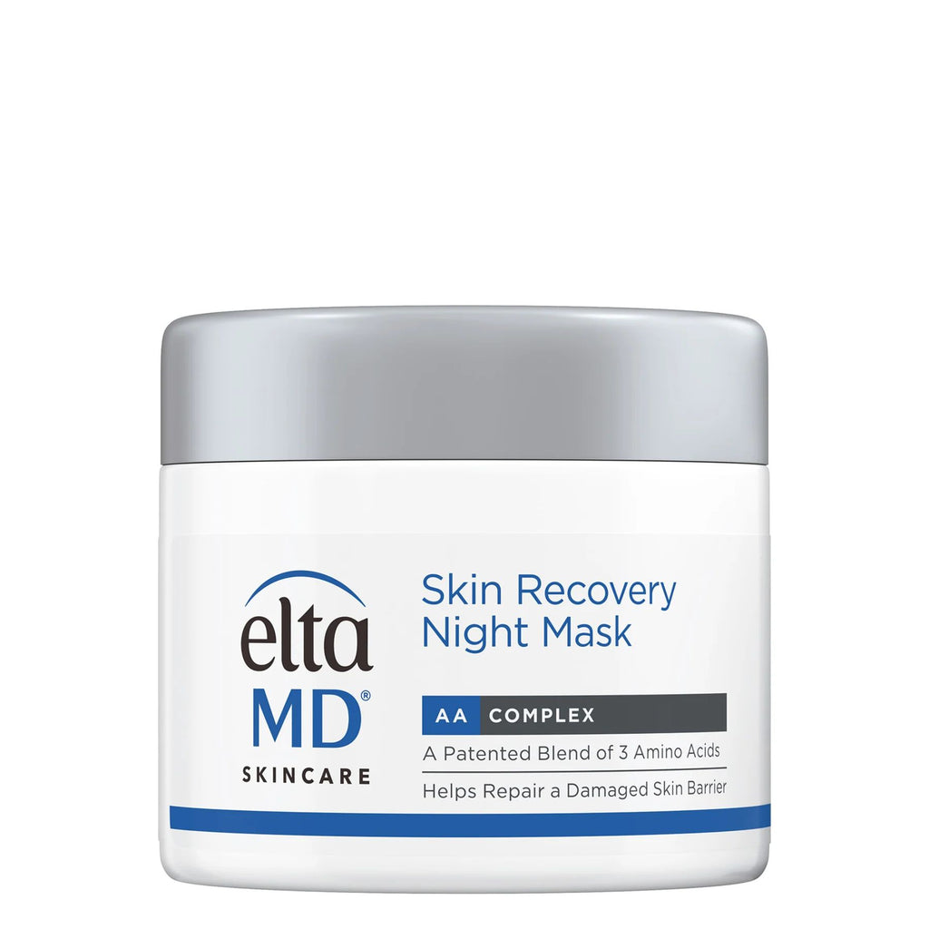 EltaMD Skin Recovery Night Mask jar on a soft, dark nighttime-inspired background